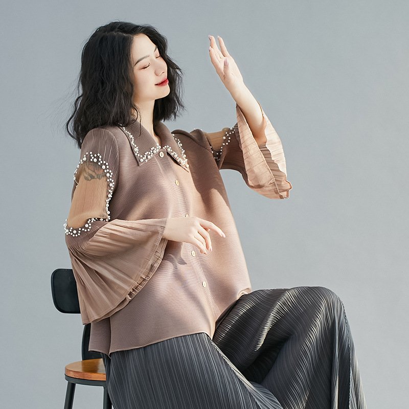 "NOAH" PLEATED & EMBELLISHED TOP