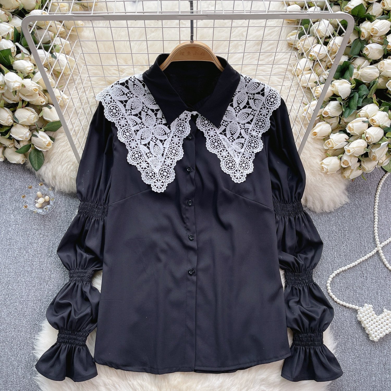 "IRIS" LACE COLLAR SHIRT SET