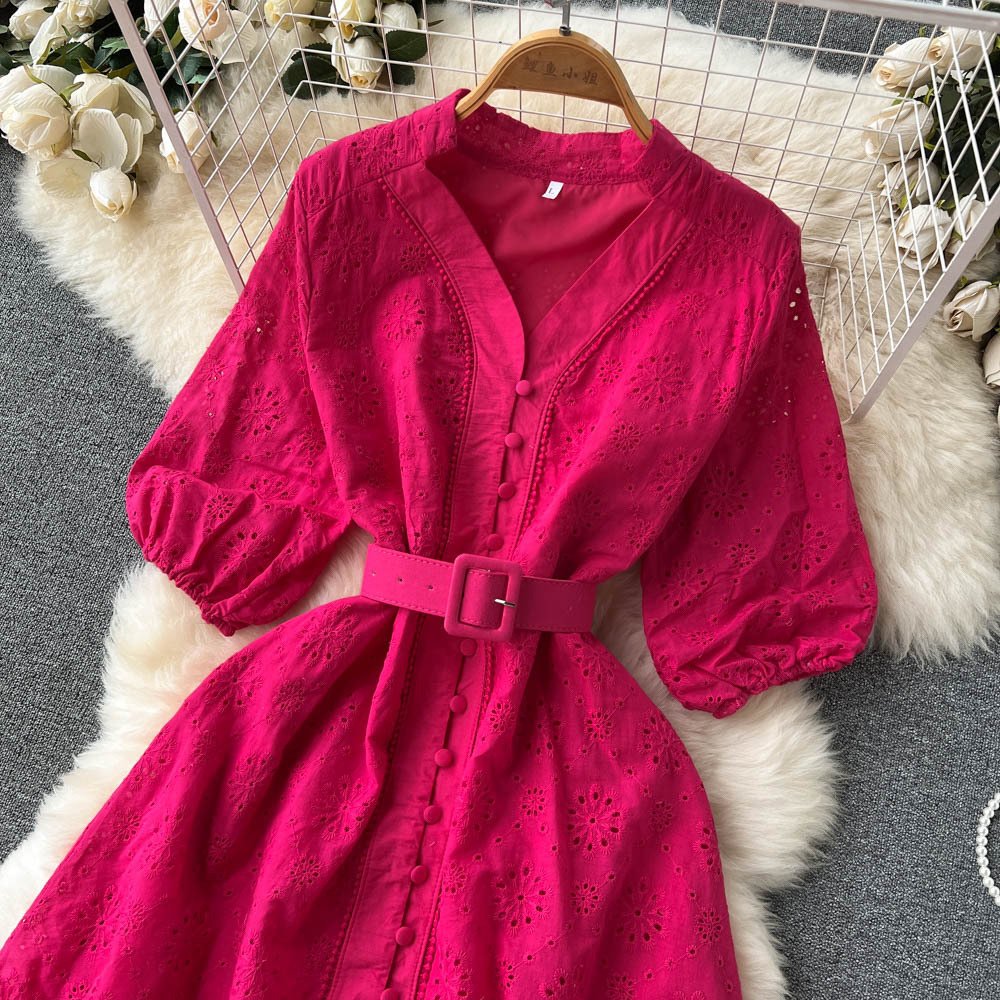 "RUBY" SCHIFFLI DRESS WITH BELT - Image 5