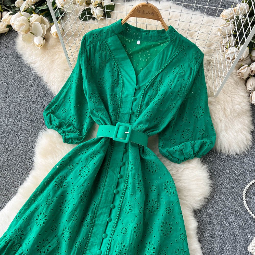 "RUBY" SCHIFFLI DRESS WITH BELT - Image 3