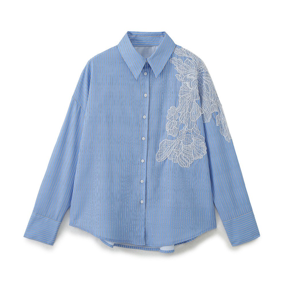 "KIRA" STRIPED SHIRT WITH FLORAL EMBROIDERY