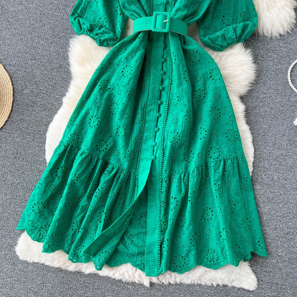 "RUBY" SCHIFFLI DRESS WITH BELT - Image 4