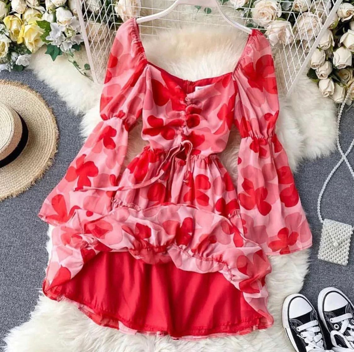 Red Floral Dress - Image 4